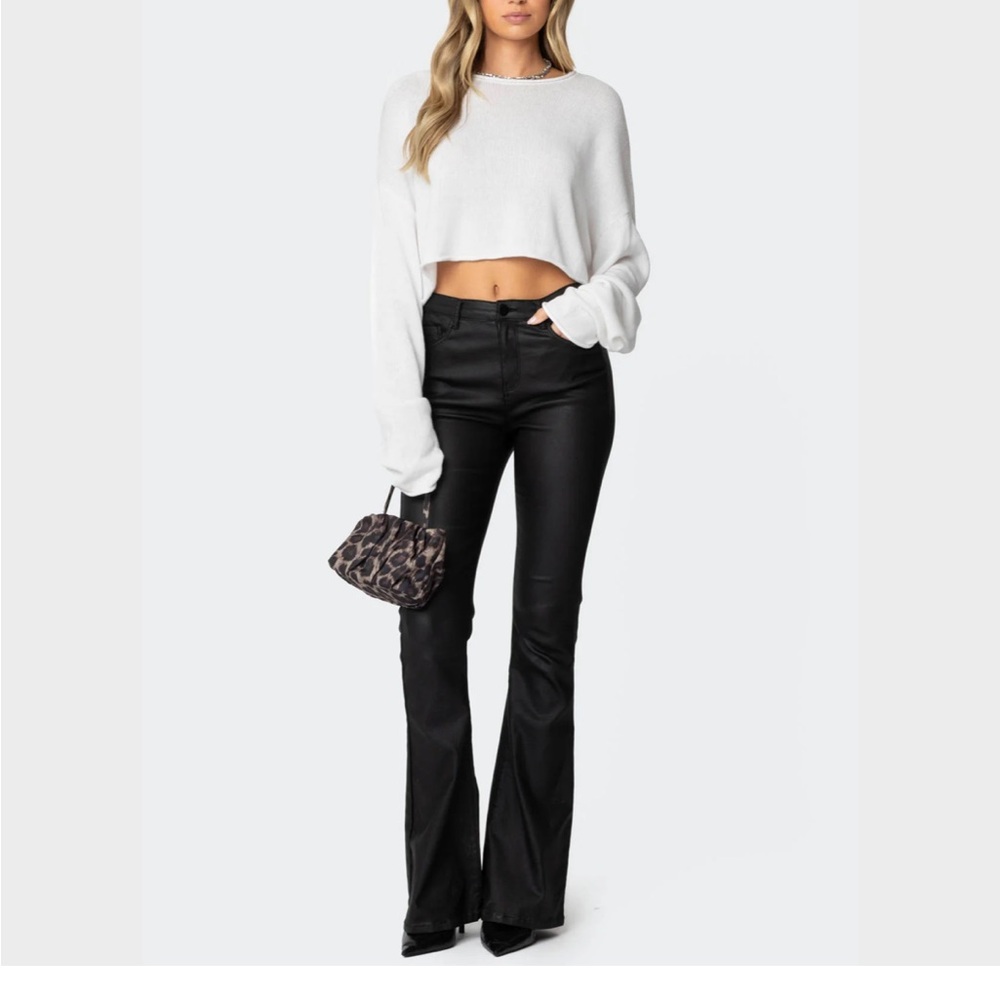 EDIKTED luna faux leather flare jeans NWT